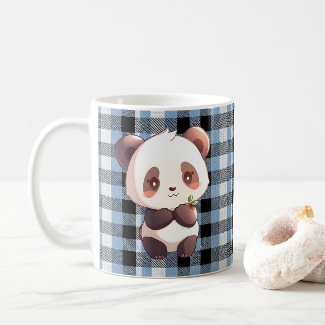 Blue Plaid Panda Coffee Mug (With Donut)
