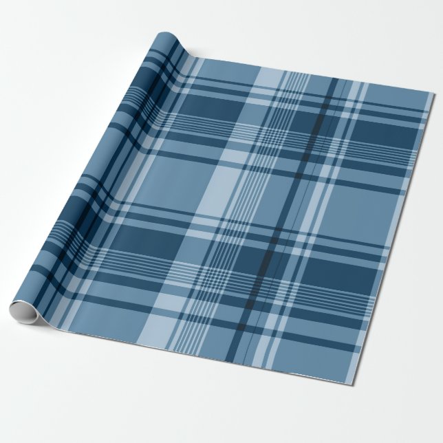 Blue Plaid Pattern Wrapping Paper (Unrolled)