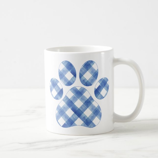 Blue Plaid Paw Print  Coffee Mug (Right)