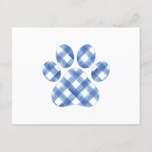 Blue Plaid Paw Print Holiday Postcard