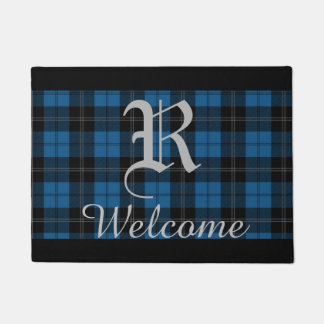 Blue Plaid Personalized Name Doormat