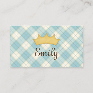 Blue Plaid Personalized Princess Calling Card