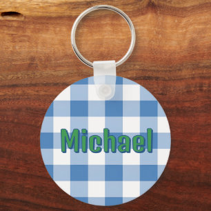 Blue Plaid Preppy Boy Personalized School Bag Tag Keychain