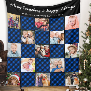 Blue Plaid Quilt Personalized 13 Picture Collage Fleece Blanket