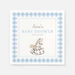 Blue Plaid Rocking Horse Baby Shower  Napkin