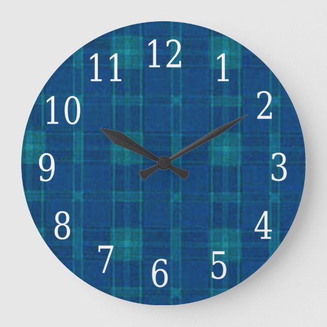 Blue Plaid Round Clock (Front)