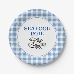 Blue Plaid Seafood Boil Party Paper Plate