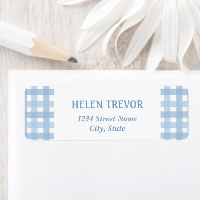 Blue plaid simple return addres label  (Insitu)