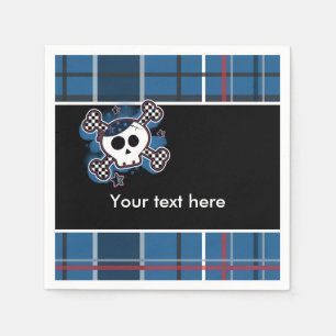 Blue Plaid Skull & Bones Birthday Party Napkins