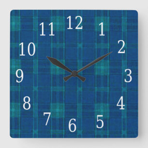 Blue Plaid Square Clock