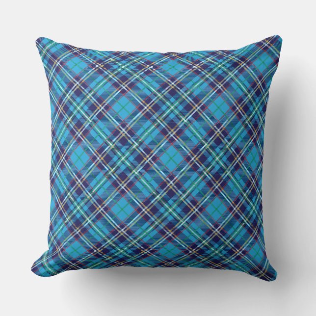 Blue Plaid Tartan  Throw Pillow (Front)