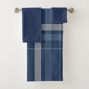 Blue Plaid w/Solid Hand & Wash Bath Towel Set