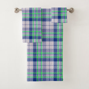 Blue Plaid With Green Bath Towel Set