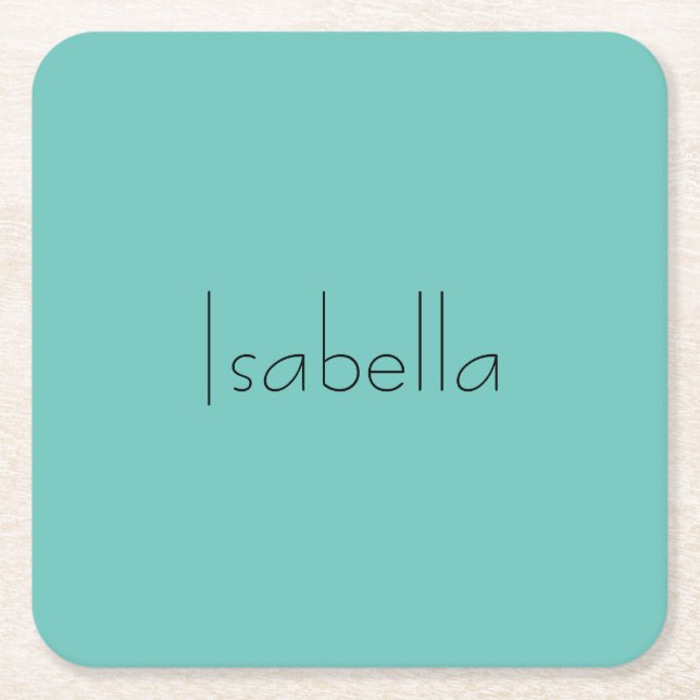 Blue Plain Creative Modern Name Minimalist Square Paper Coaster (Front)