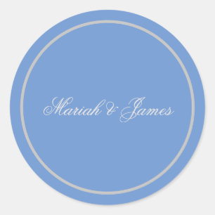 Blue Plain Elegant Minimalist Names Calligraphy Classic Round Sticker