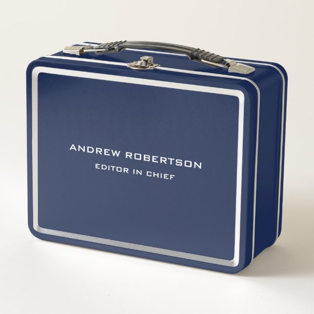 Blue Plain Elegant Minimalist Simple Metal Lunch Box (Front)