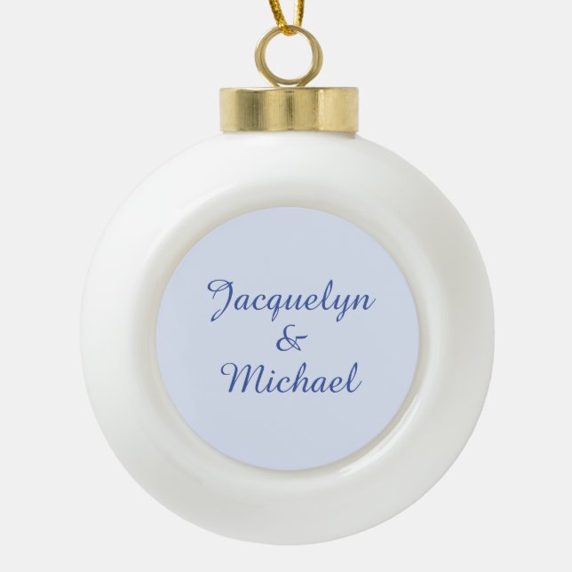 Blue Plain Elegant Modern Calligraphy Name Ceramic Ball Christmas Ornament (Front)
