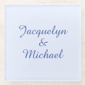 Blue Plain Elegant Modern Calligraphy Name Glass Coaster