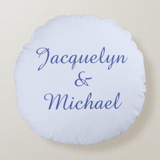 Blue Plain Elegant Modern Calligraphy Name Round Pillow (Front)