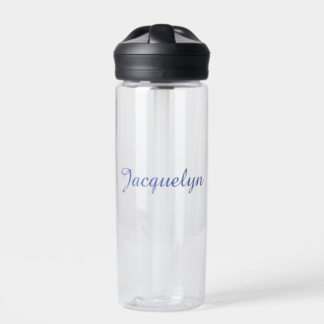 Blue Plain Elegant Modern Calligraphy Name Water Bottle (Front)