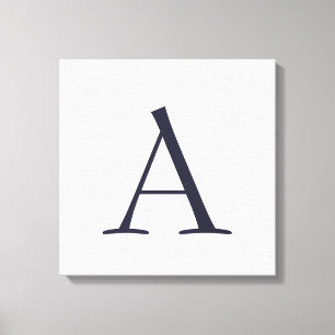 Blue Plain Elegant Modern Monogram Initial Canvas Print