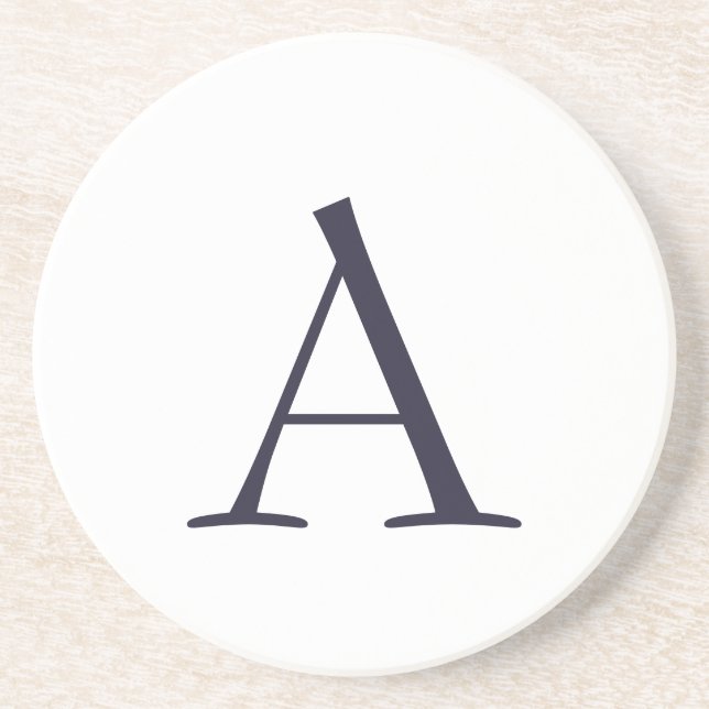 Blue Plain Elegant Modern Monogram Initial Coaster (Front)