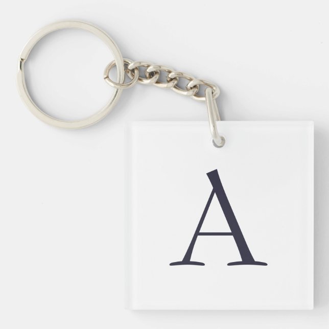 Blue Plain Elegant Modern Monogram Initial Keychain (Front)