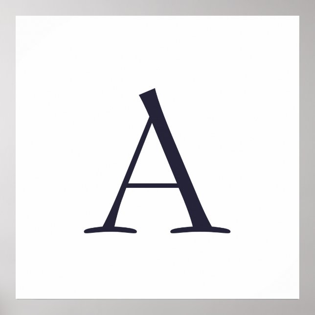 Blue Plain Elegant Modern Monogram Initial Poster (Front)