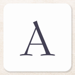 Blue Plain Elegant Modern Monogram Initial Square Paper Coaster