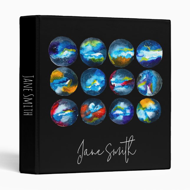 Blue planet nebula galaxy watercolor binder (Front/Spine)