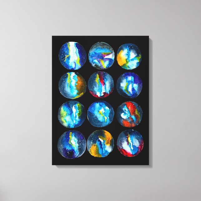 Blue planet nebula galaxy watercolor canvas print (Front)