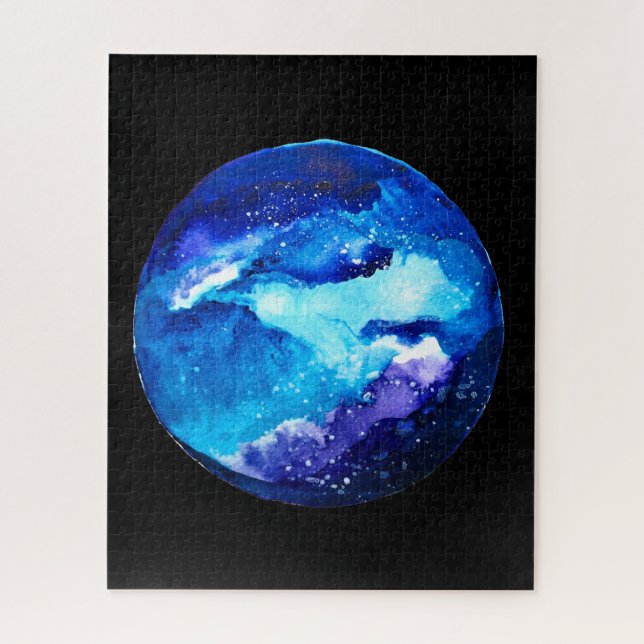 Blue planet nebula galaxy watercolor jigsaw puzzle (Vertical)