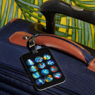 Blue planet nebula galaxy watercolor luggage tag