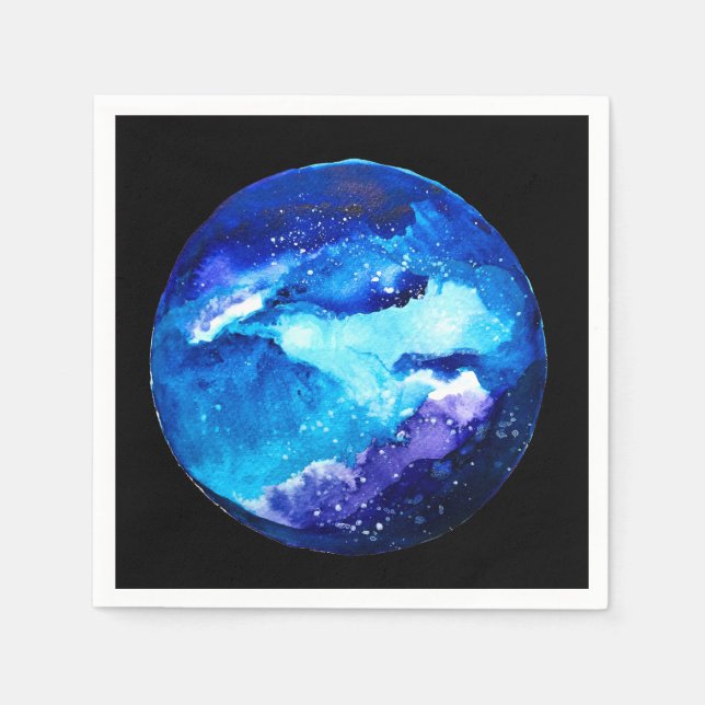 Blue planet nebula galaxy watercolor napkin (Front)