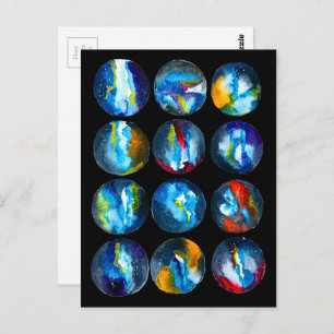 Blue planet nebula galaxy watercolor postcard