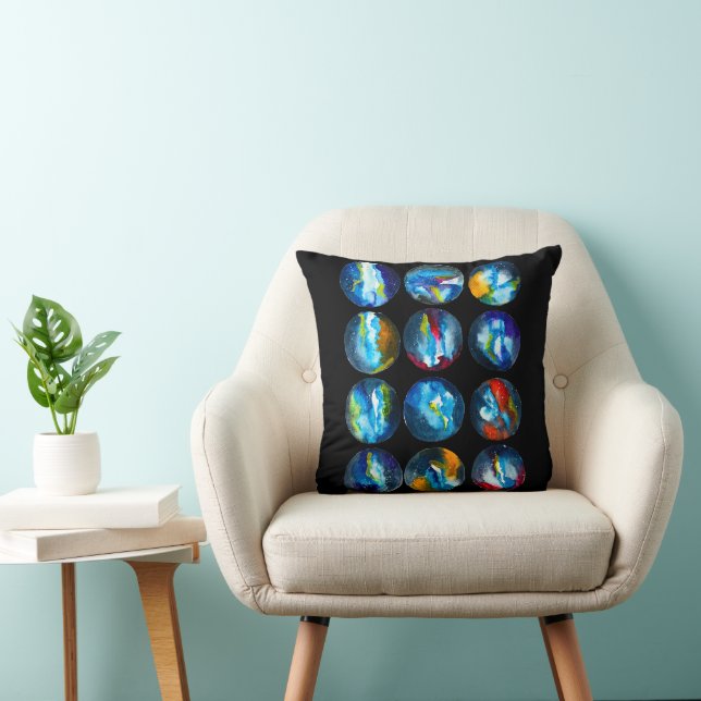 Blue planet nebula galaxy watercolor throw pillow (Chair)