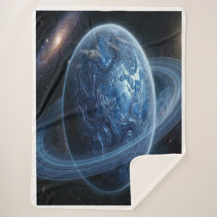 Blue Planet with Blue Rings Sherpa Blanket