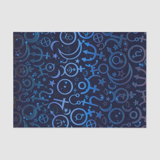 Blue Planetary Symbols Mystical Universe Planets Tissue Paper (Front)