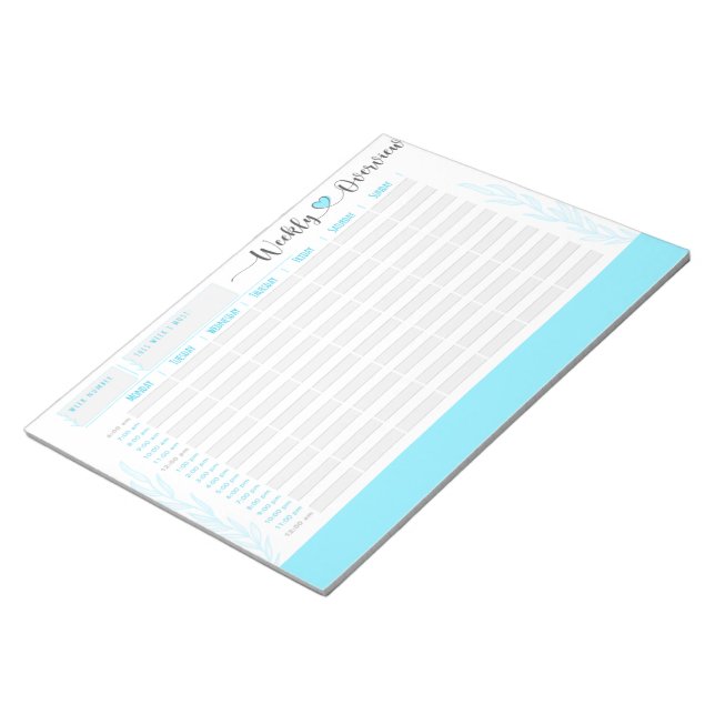 Blue planner and organiser, hour by hour notepad (Angled)