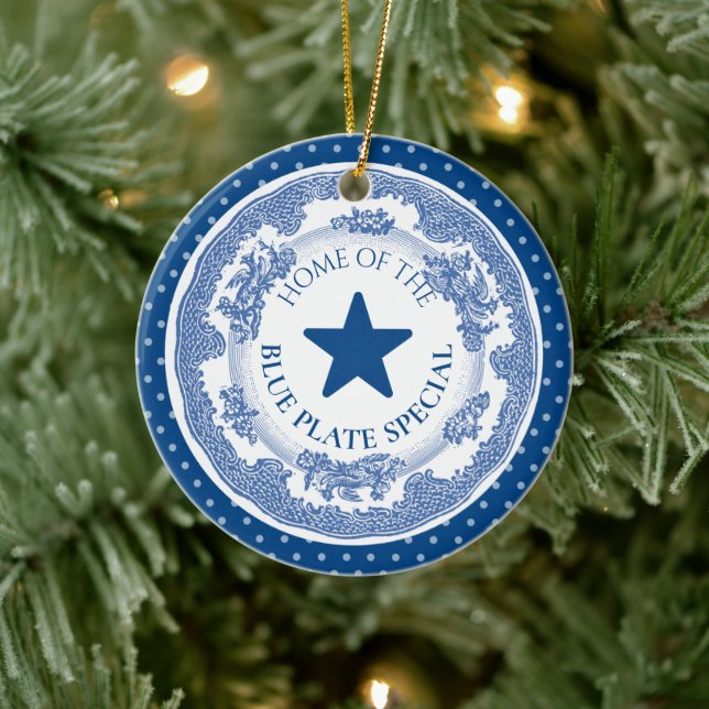 Blue plate special nostalgia culinary Christmas Ceramic Ornament (Tree)