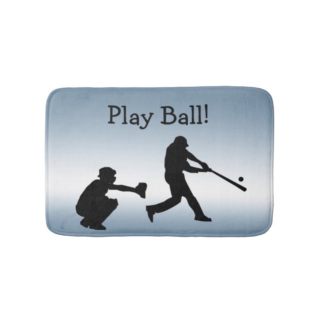 Blue Play Ball Baseball Sports Bath Mat (Front)