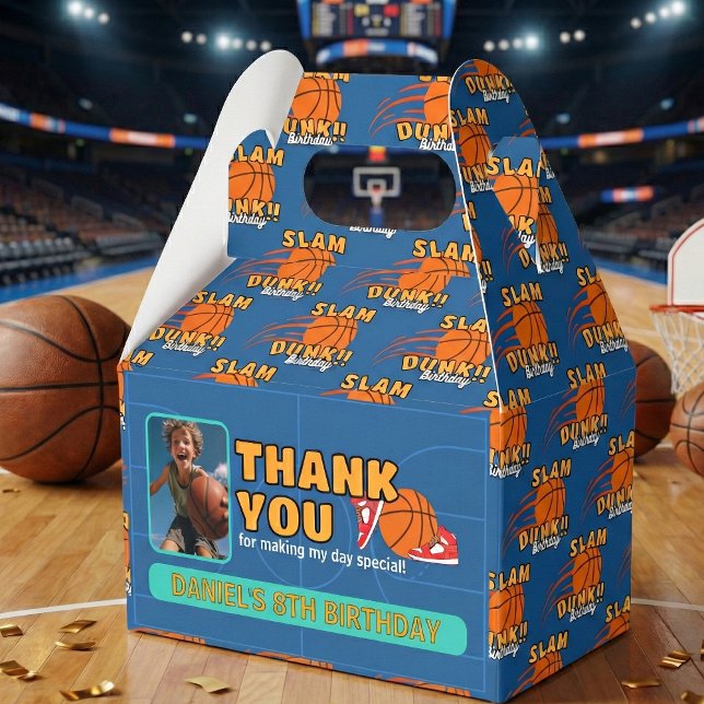 Blue Playful Basketball Kids Thank You Birthday Favor Box (Creator Uploaded)