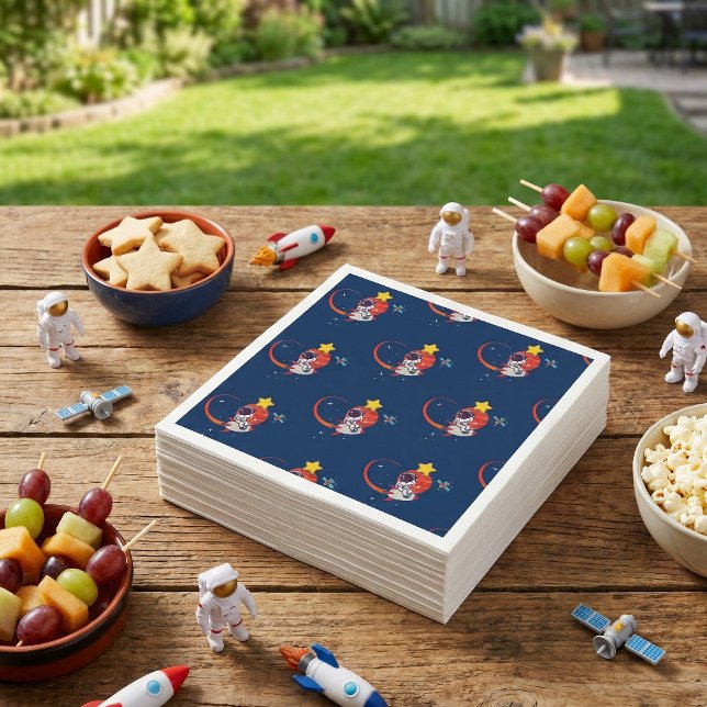 Blue Playful Outer Space Astronaut Birthday Party Napkin (Creator Uploaded)