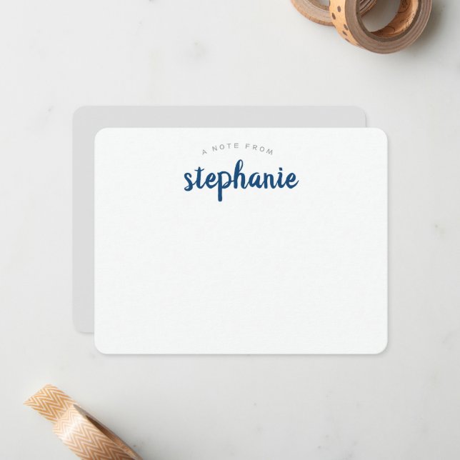 Blue Playful Script Personalized Flat Card (Front/Back In Situ)