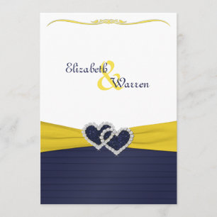 Blue Pleats and Diamond Hearts Wedding Invitation