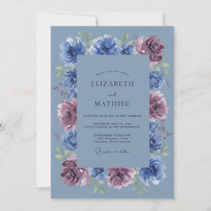 Blue Plum Floral Wedding Invitation