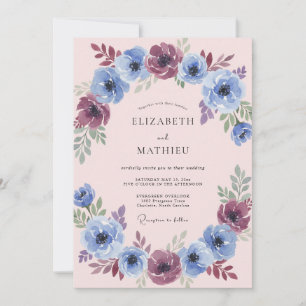Blue Plum Painterly Flourish Wedding Invitation