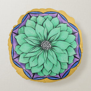BLUE POINSETTIA Design Round Pillow