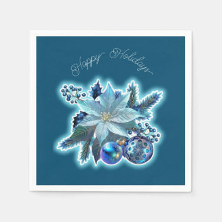 Blue Poinsettia Joy Napkin