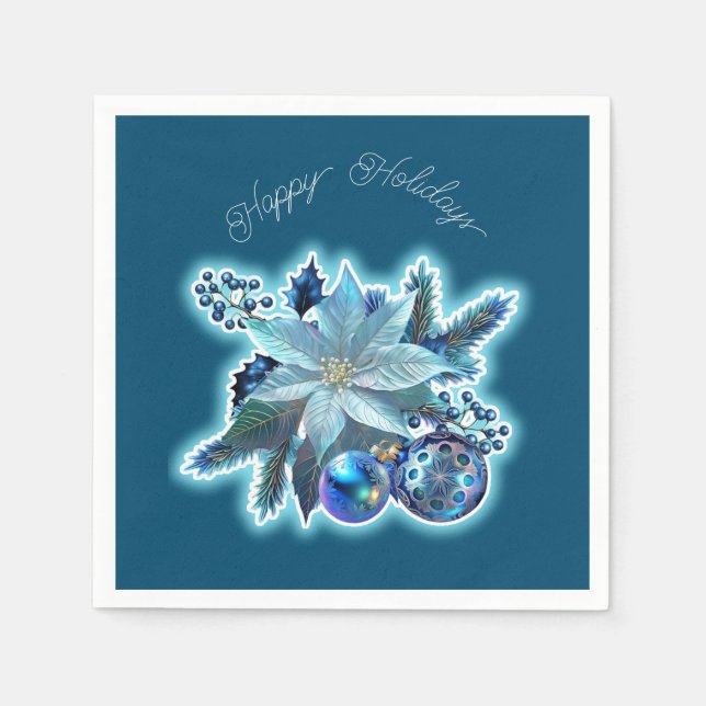 Blue Poinsettia Joy Napkin (Front)